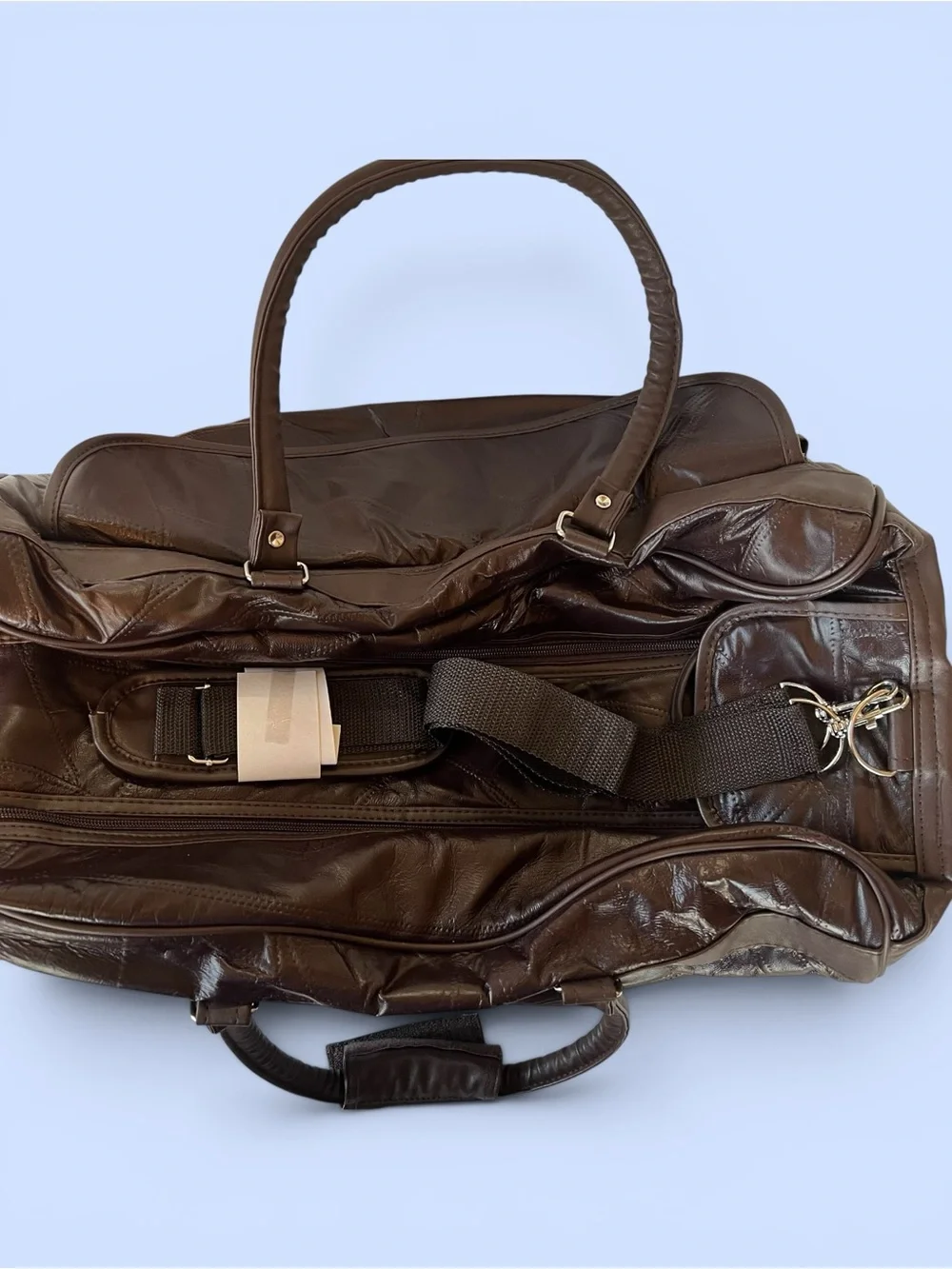 NWT Genuine Lambskin Leather Brown Weekender Duffel Travel Bag CarryOn Overnight
